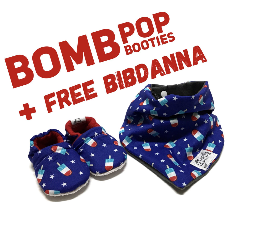 Buy a pair of our Bomb Pop Booties + get a Bomb Pop Bibdanna FREE!